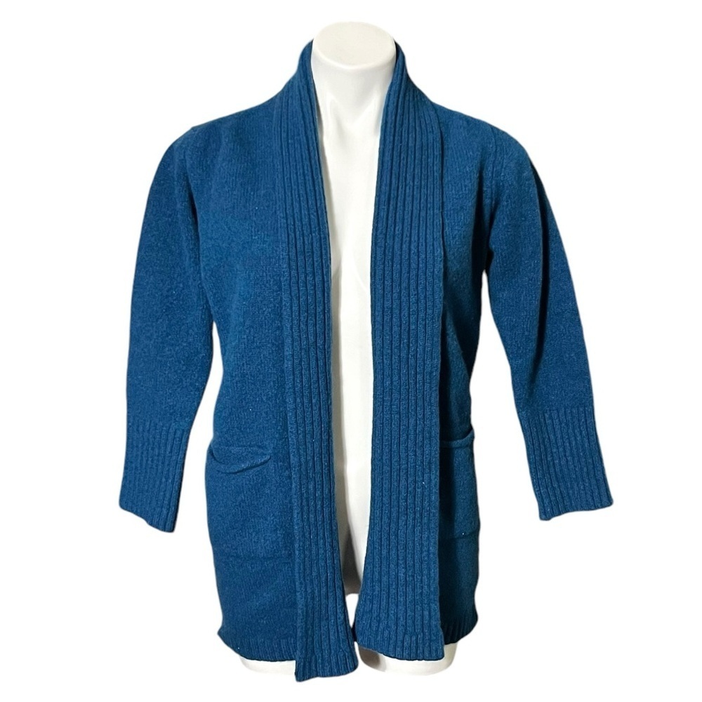 Kerry Traditions Vintage Open Front Wool Cardigan Made in Ireland Teal